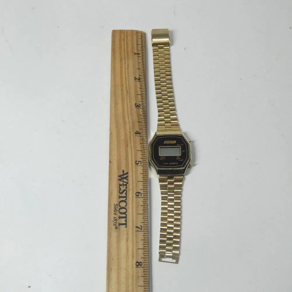 Dynamic LCD Quartz Watch Vintage Goldtone Black Hong Kong Wristwatch